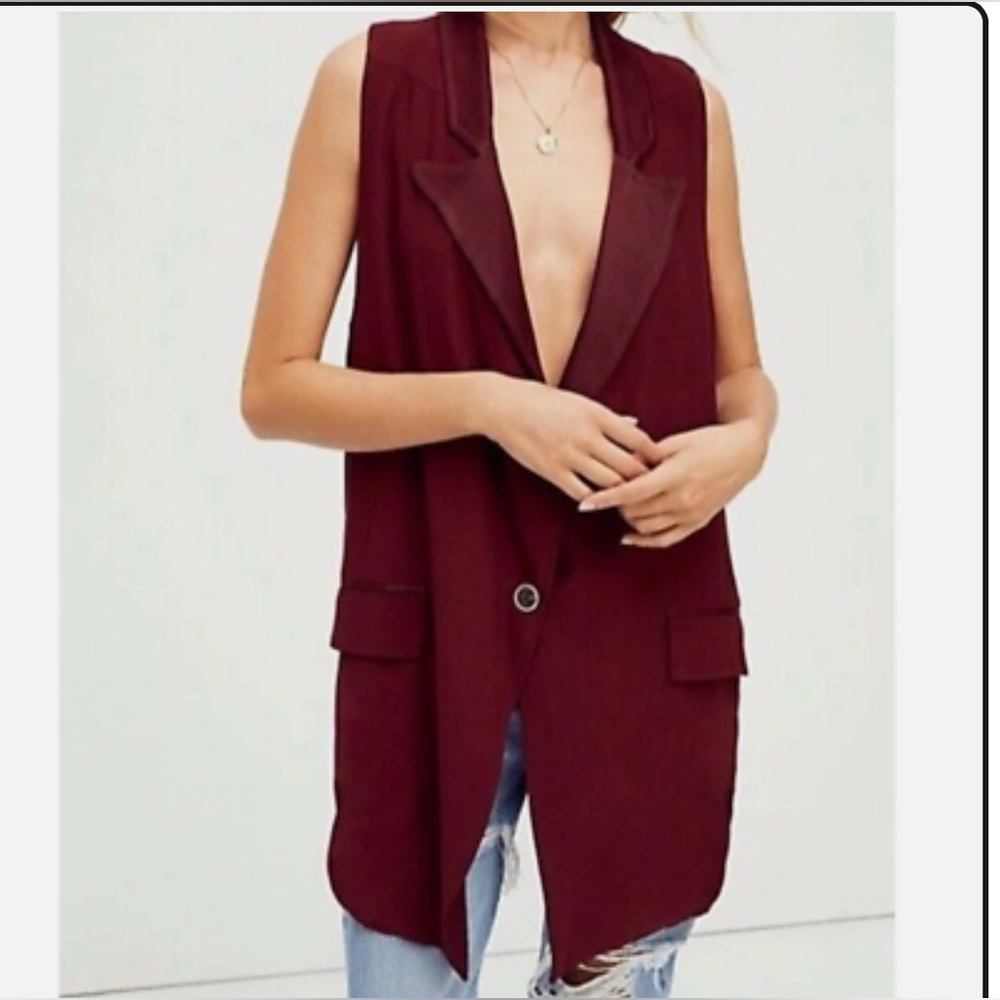 Free People We The Free Lennie Long Vest in Burgundy | Size XL